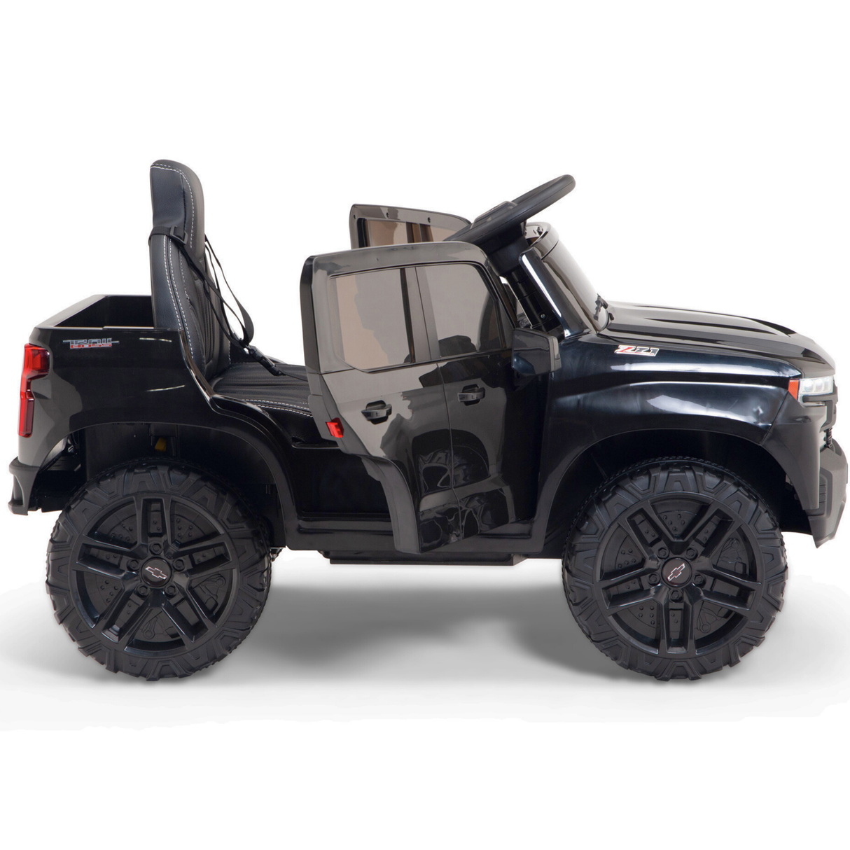 Black 12V Chevrolet Silverado Kids Licensed 1 Seater Ride On Truck with Music, Remote