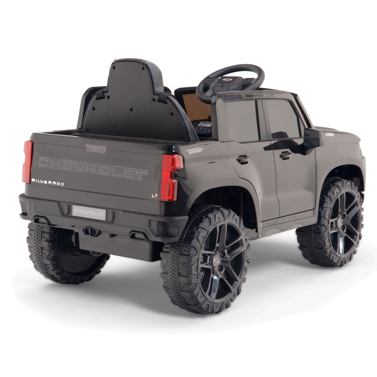 Black 12V Chevrolet Silverado Kids Licensed 1 Seater Ride On Truck with Music, Remote