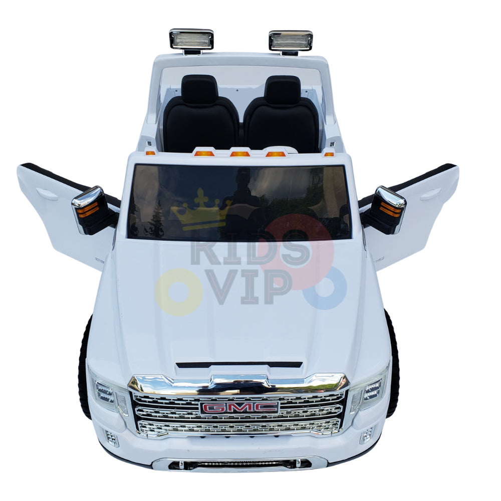 kidsvip gmc sierra kids ride on car 12v rubber wheels leather seat 2 seater red white black blue pink 3