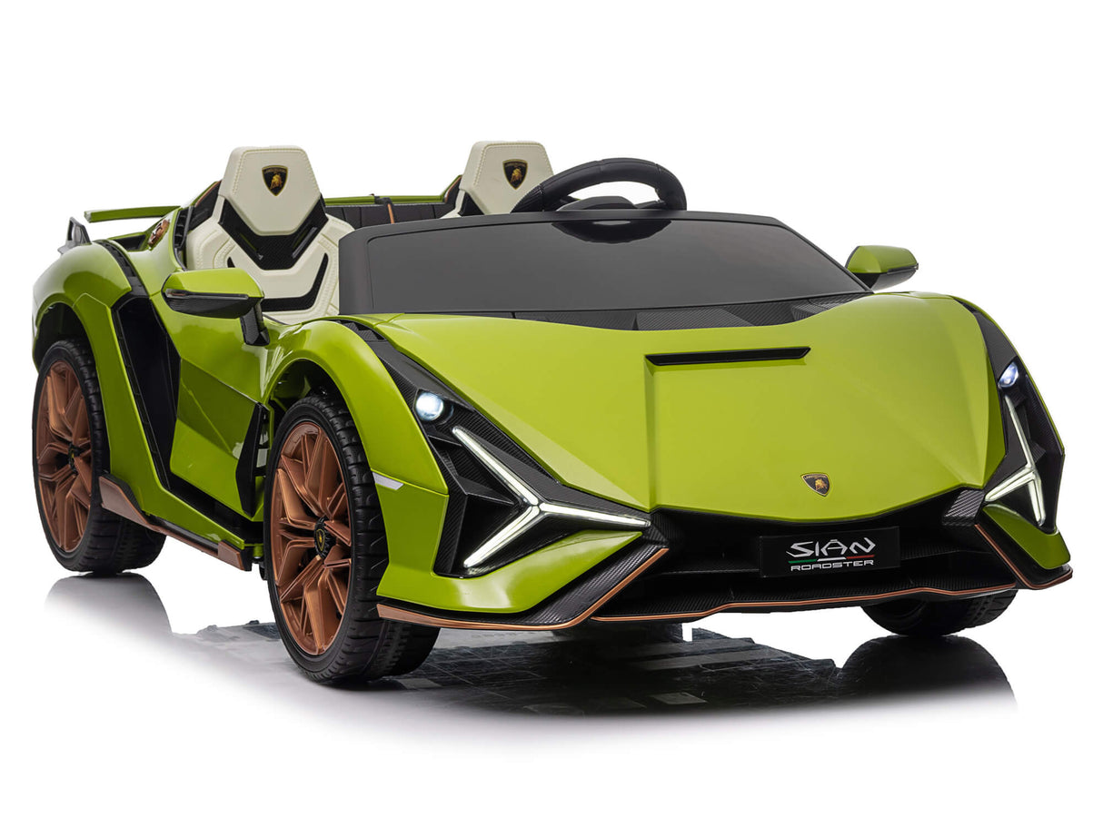 Green 24V Official LX Lamborghini Sian 2-Seater Ride On Car with Music, RC