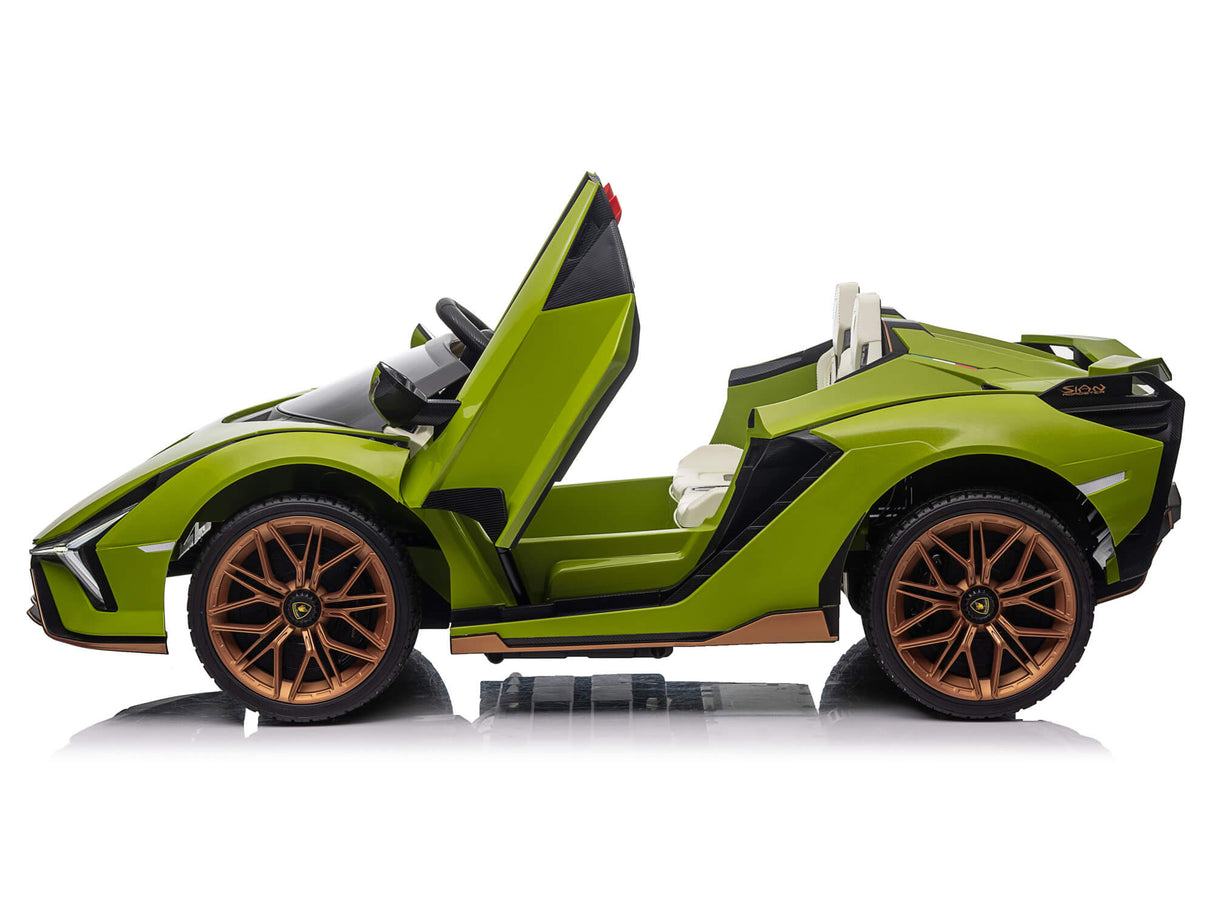 Green 24V Official LX Lamborghini Sian 2-Seater Ride On Car with Music, RC
