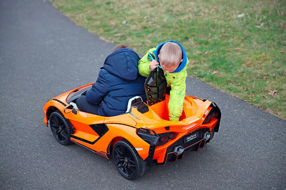 Orange 24V Official LX Lamborghini Sian 2-Seater Ride On Car with Music, RC