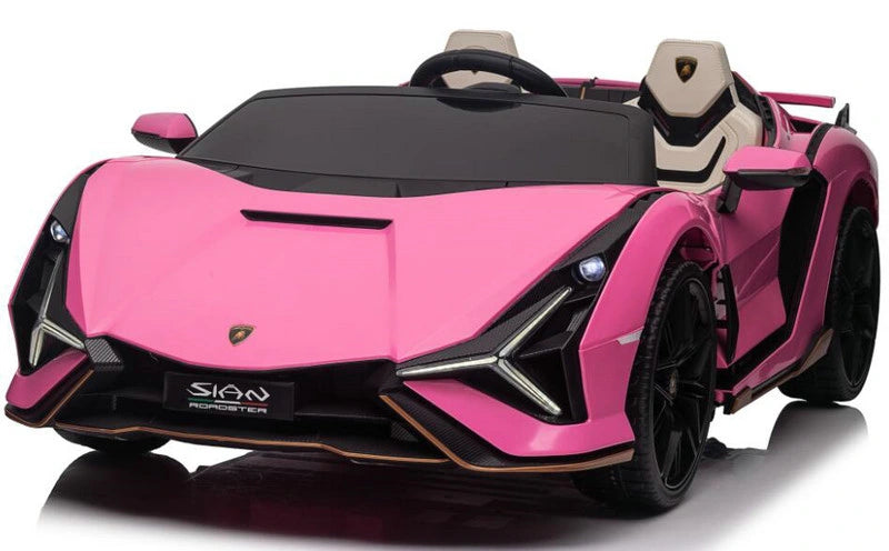 Pink 24V Official LX Lamborghini Sian 2-Seater Ride On Car with Music, RC