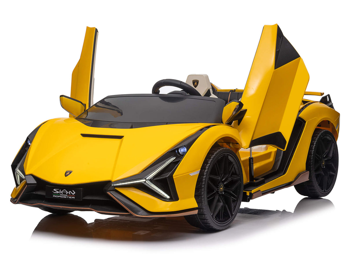 Yellow 24V Official LX Lamborghini Sian 2-Seater Ride On Car with Music, RC