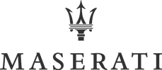 Maserati logo featuring a chrome trident symbol above the word MASERATI in black, set against a transparent background.