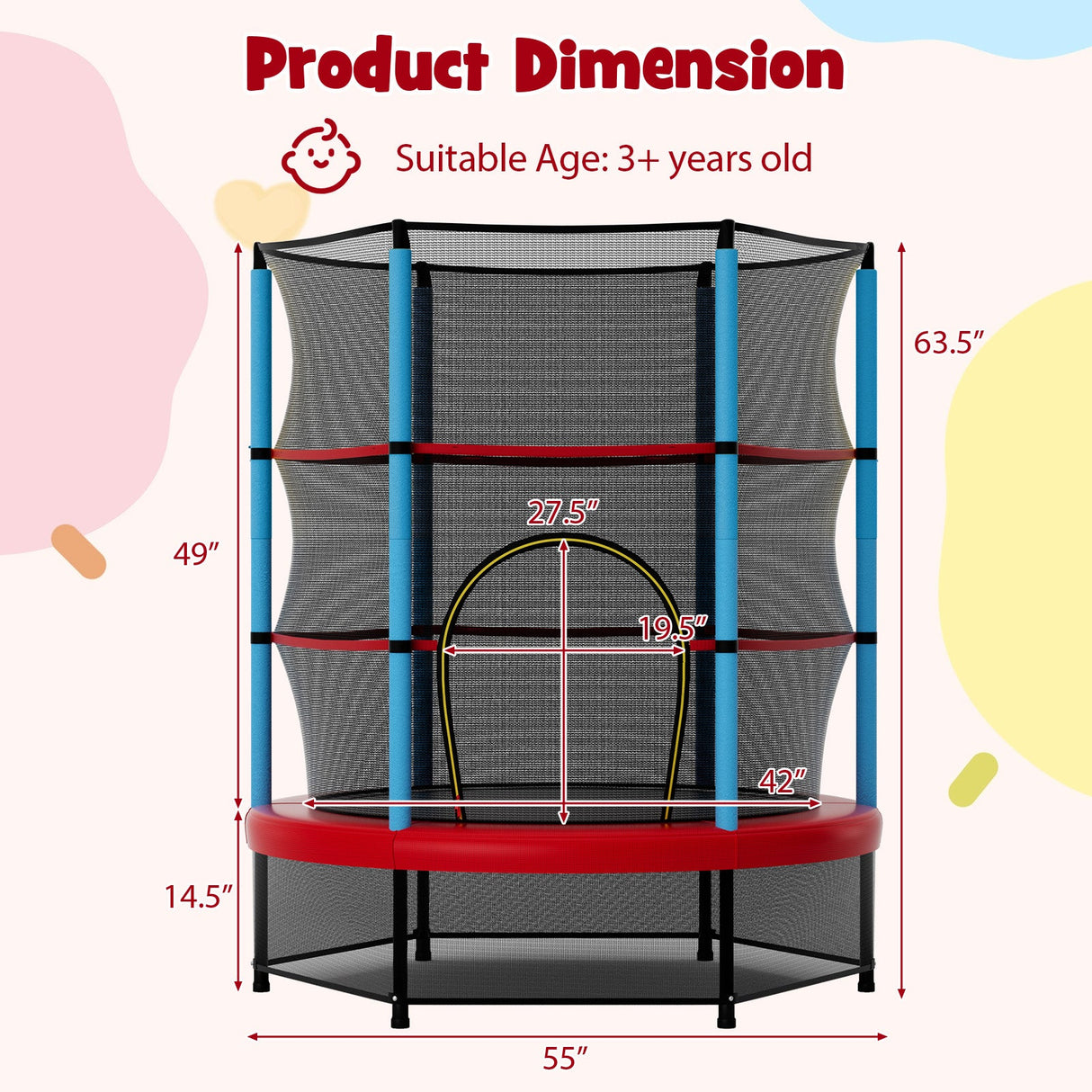 Kids Trampoline Recreational Bounce Jumper with Safety Enclosure Net-Navy