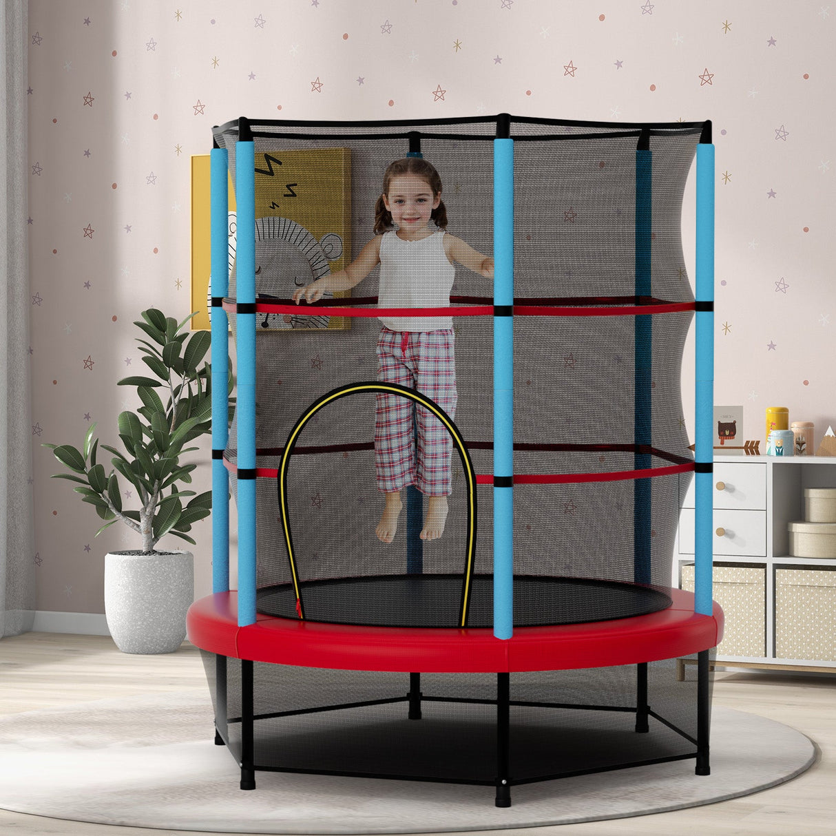 Kids Trampoline Recreational Bounce Jumper with Safety Enclosure Net-Navy