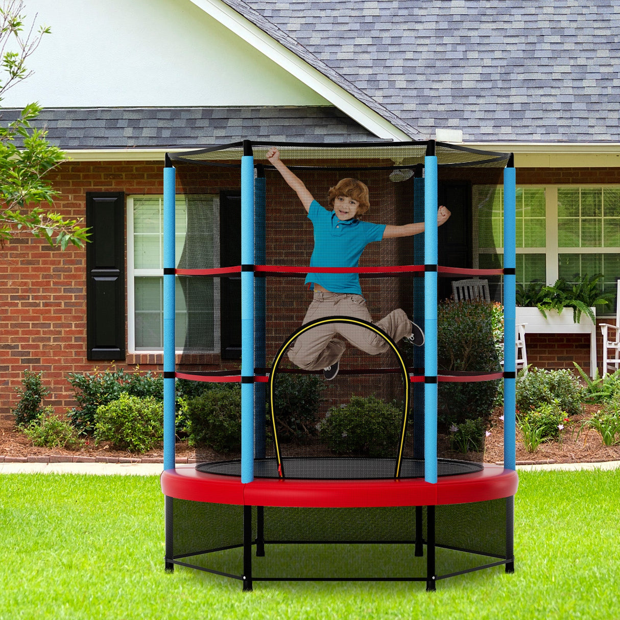 Kids Trampoline Recreational Bounce Jumper with Safety Enclosure Net-Navy