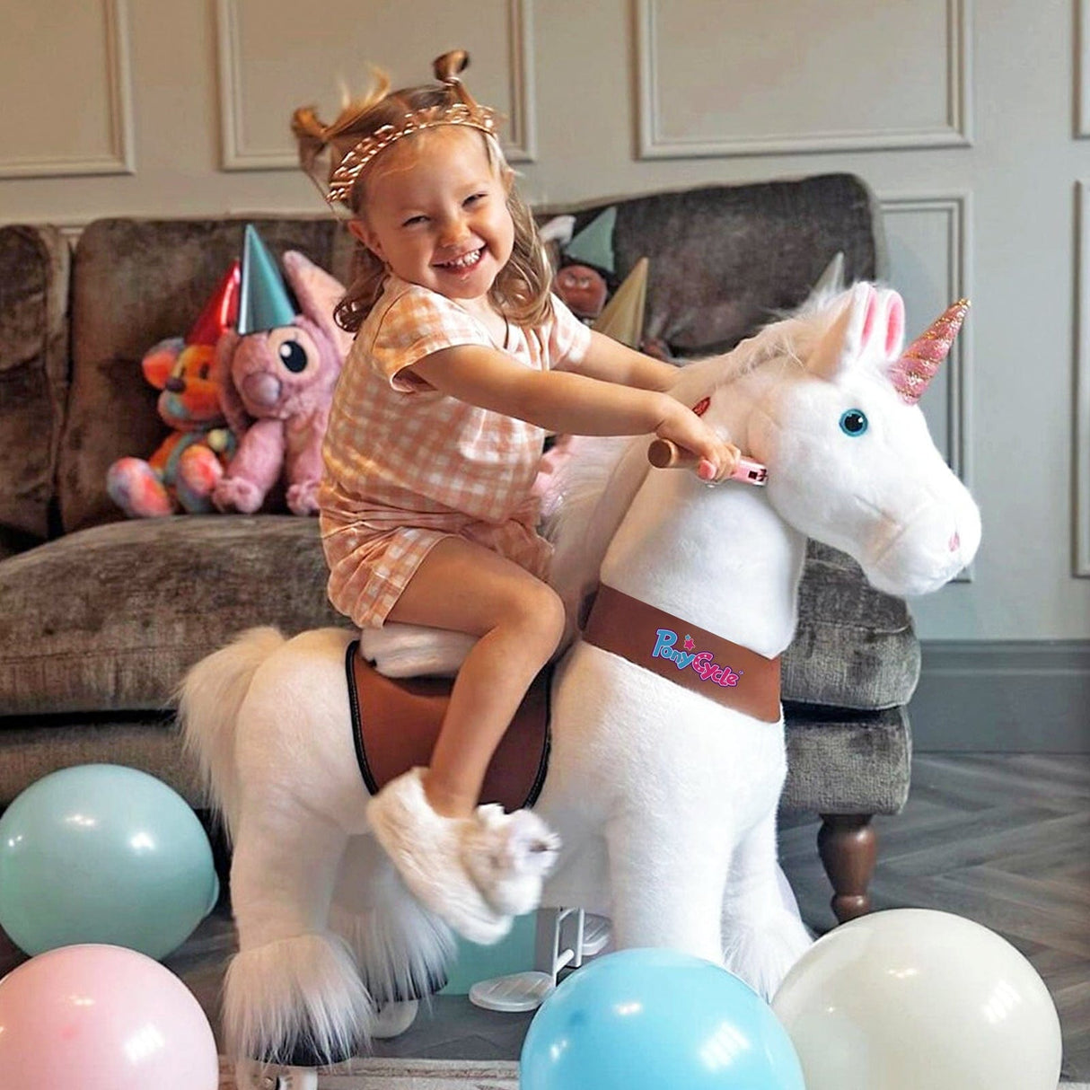 Toddlers White Indoor/Outdoor Ride-On Unicorn with Cushioned Seat, Anti-Slip Wheels (Ages 4–7)