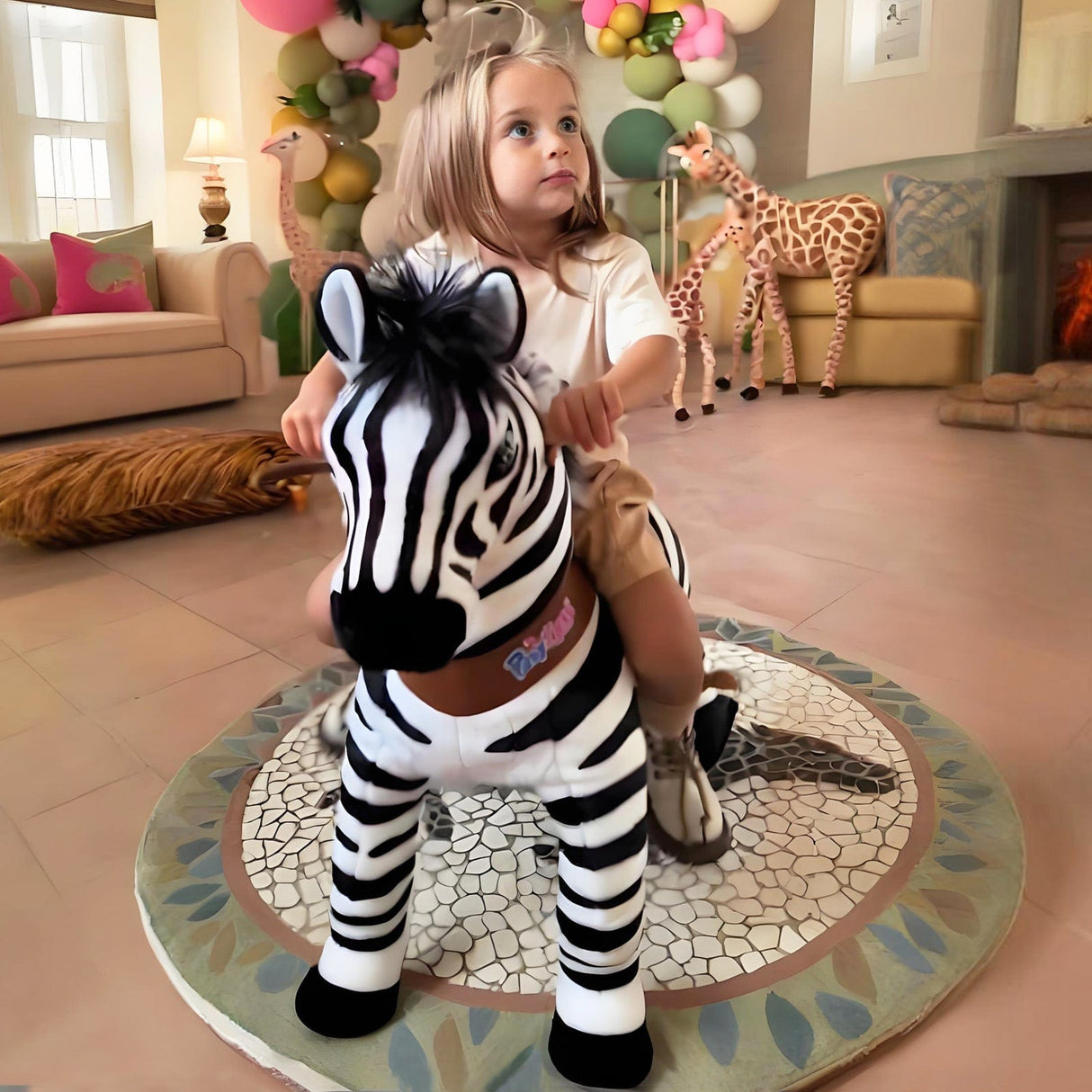 Toddlers Indoor/Outdoor Ride-On Zebra with Cushioned Seat, Anti-Slip Wheels (Ages 3–4)