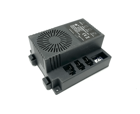 The New Version 24V Receiver for Unimog UTV is a black, rectangular electronic component with vented design, connection slots, white printed specs, and base mounting brackets, ensuring seamless compatibility and enhanced performance.