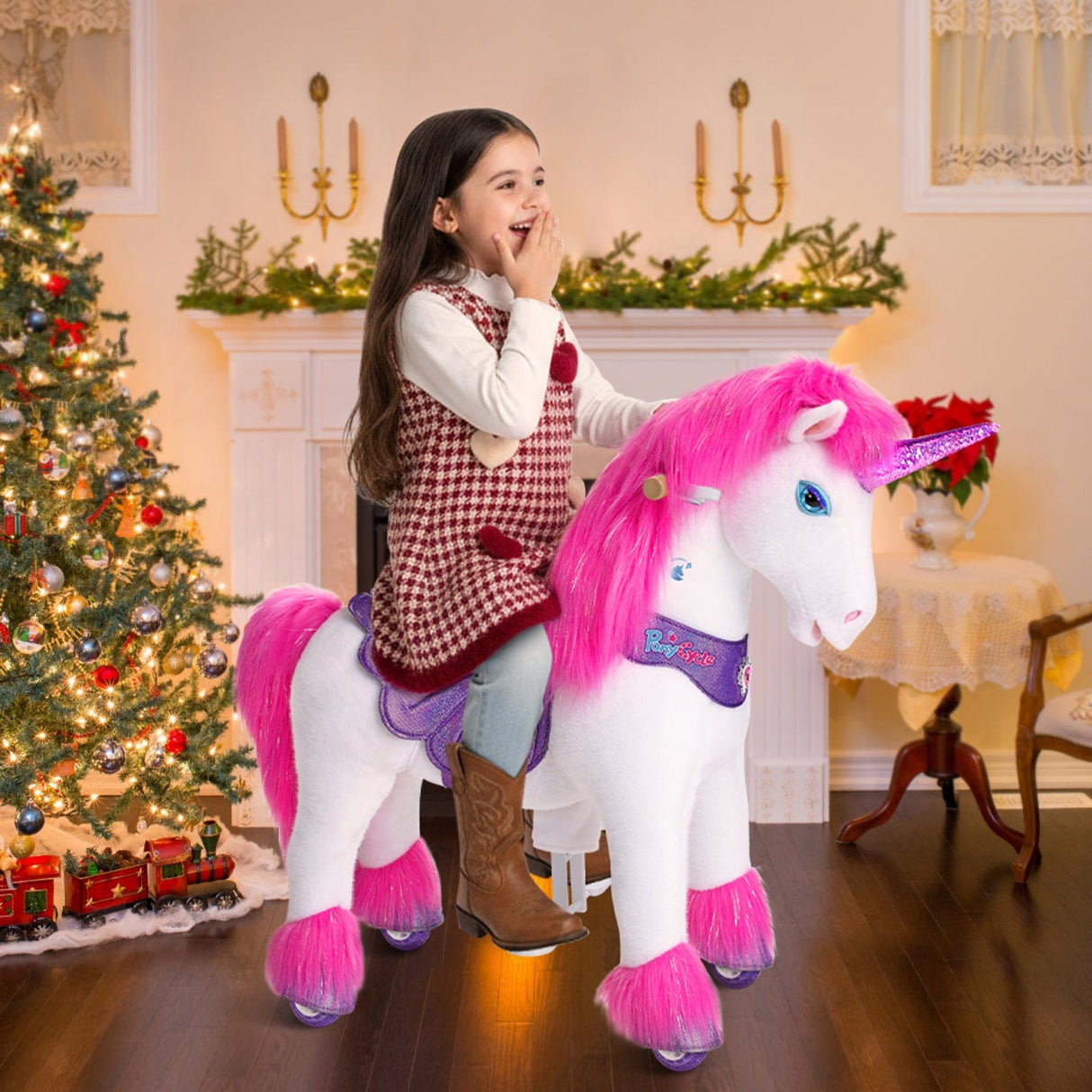 Toddlers Pink Indoor/Outdoor Ride-On Unicorn with Cushioned Seat, Anti-Slip Wheels (Ages 4–7)