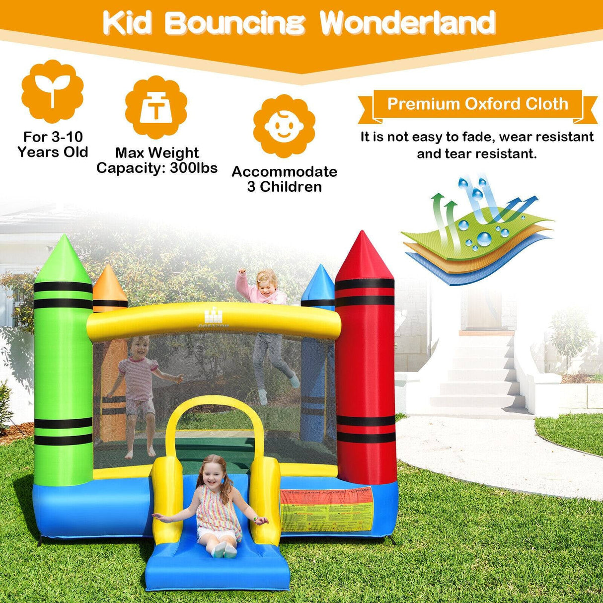 Kids Inflatable Bounce House with Slide and Ocean Balls — Blower Not Included
