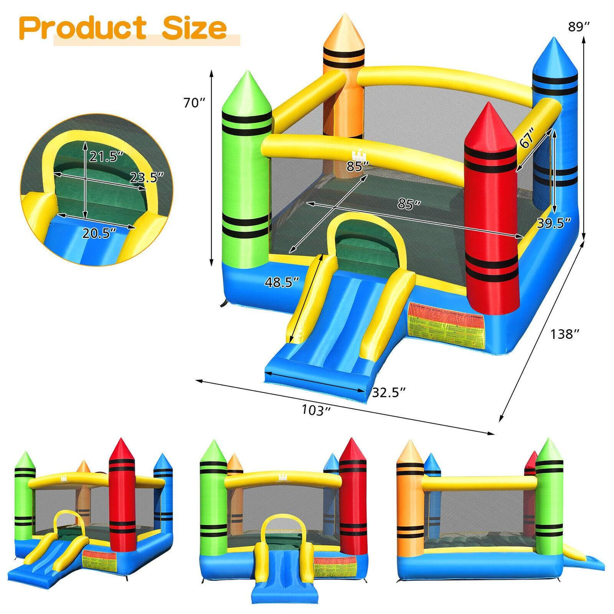 Kids Inflatable Bounce House with Slide and Ocean Balls — Blower Not Included