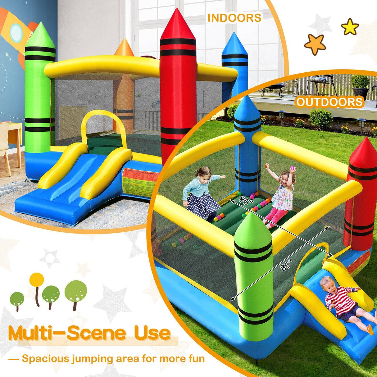 Kids Inflatable Bounce House with Slide and Ocean Balls — Blower Not Included