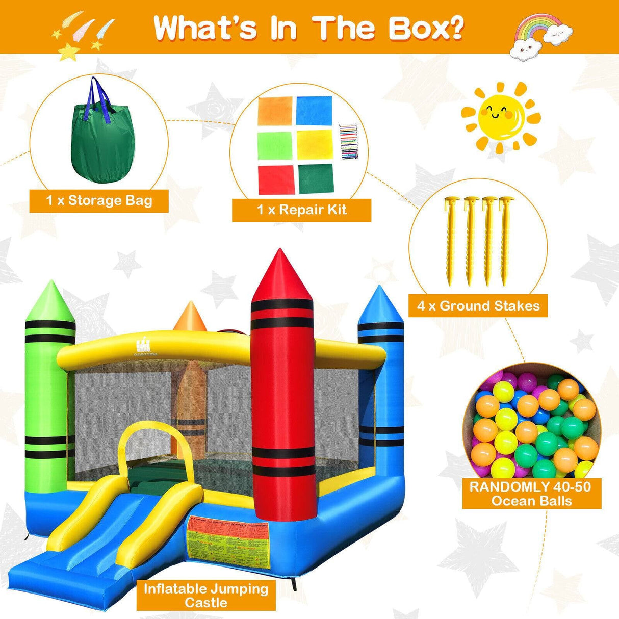 Kids Inflatable Bounce House with Slide and Ocean Balls — Blower Not Included