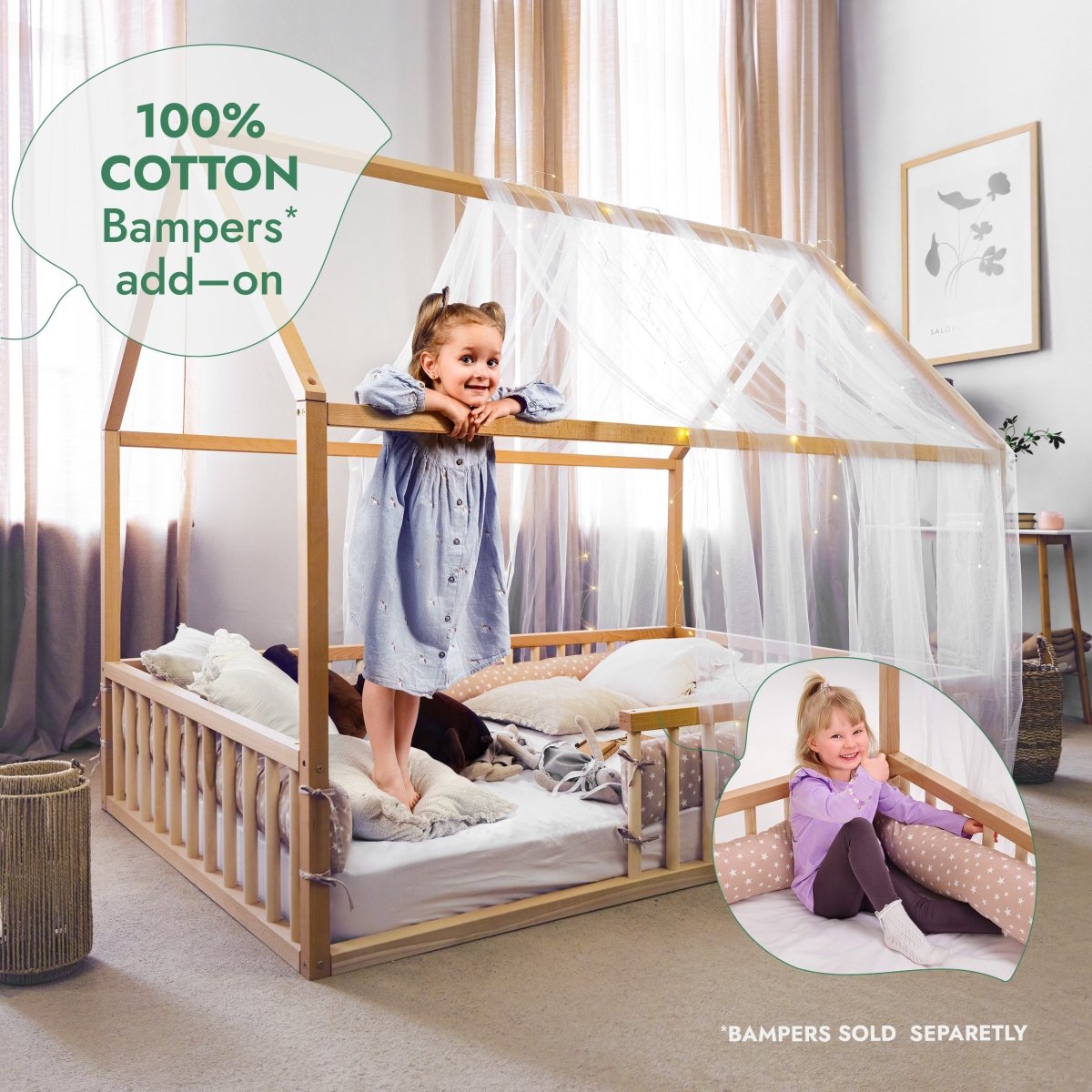 Twin Size Montessori House Bed for Kids with Fence