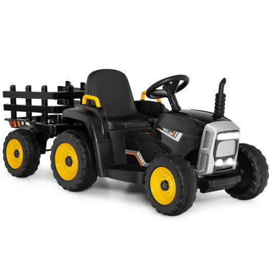 12V Kids Black 1-Seater Ride-On Tractor with Detachable Trailer, Remote Control