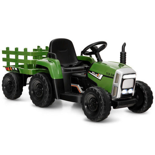 12V Kids Green 1-Seater Ride-On Tractor with Detachable Trailer, Remote Control