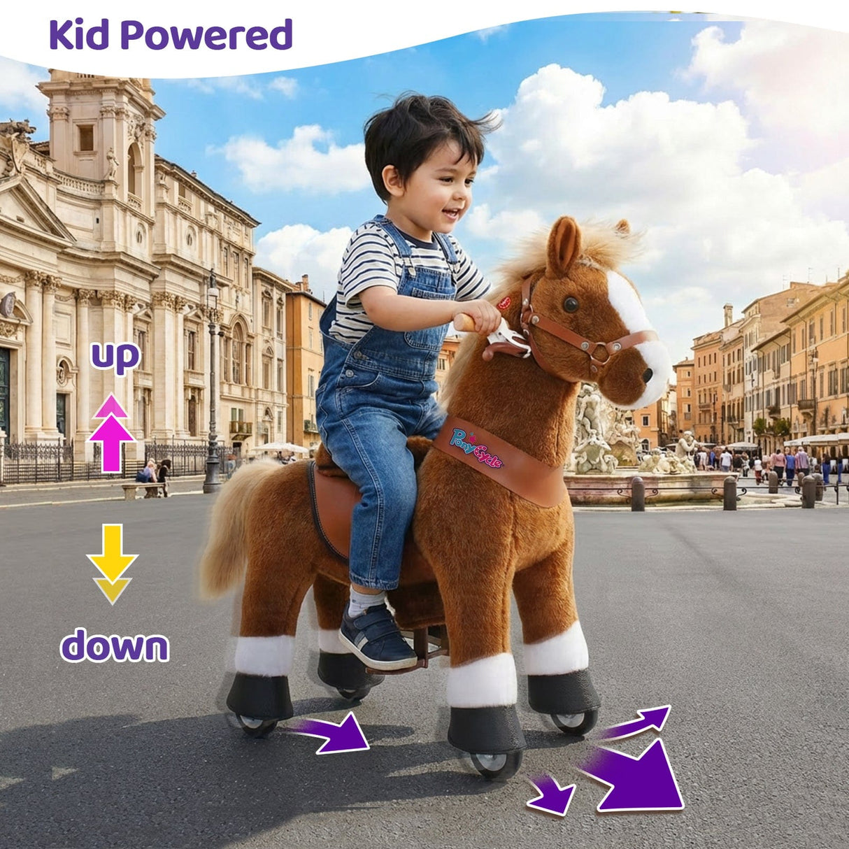 Toddlers Brown Indoor/Outdoor Ride-On Pony with Cushioned Seat, Anti-Slip Wheels (Ages 3–4)