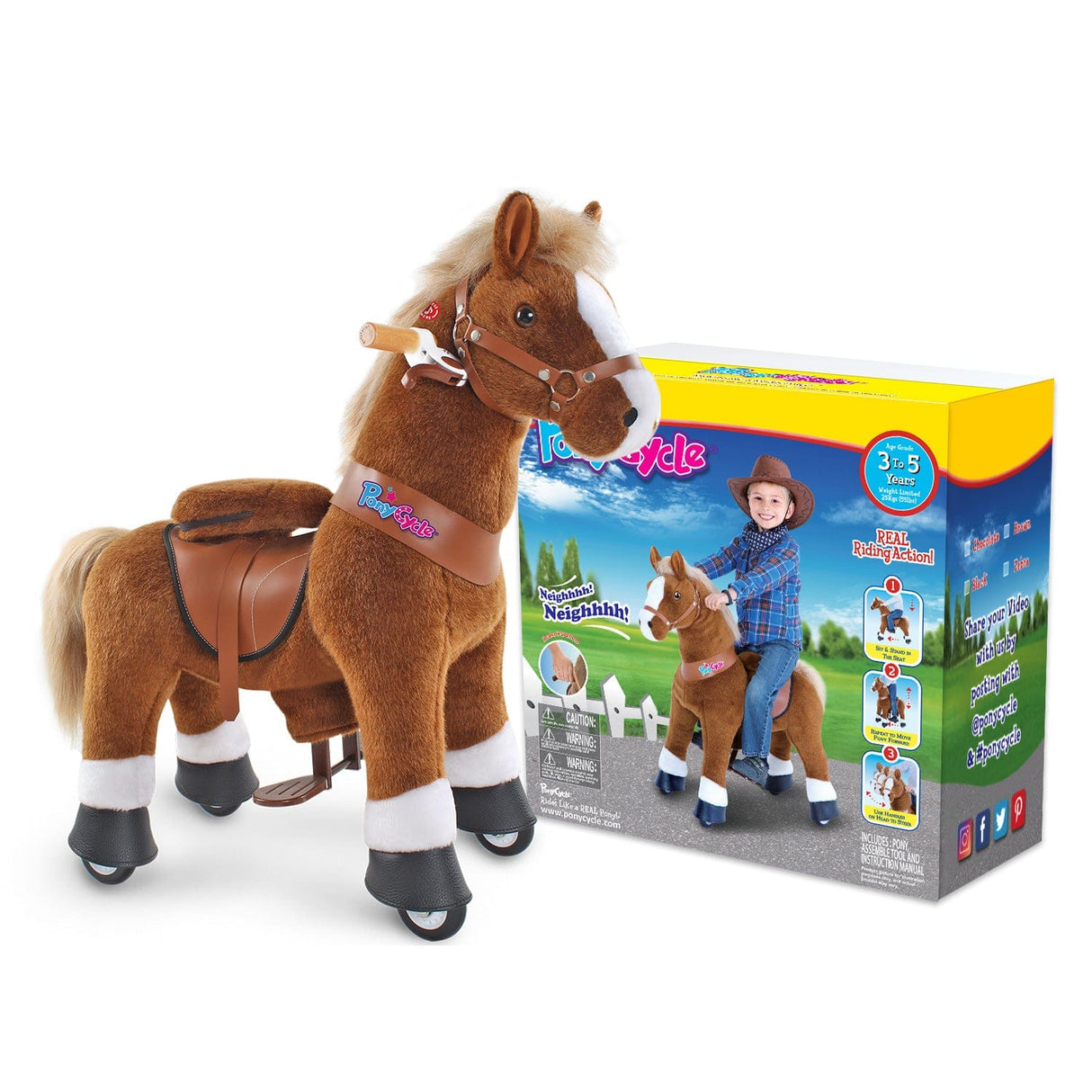 Toddlers Brown Indoor/Outdoor Ride-On Pony with Cushioned Seat, Anti-Slip Wheels (Ages 3–4)