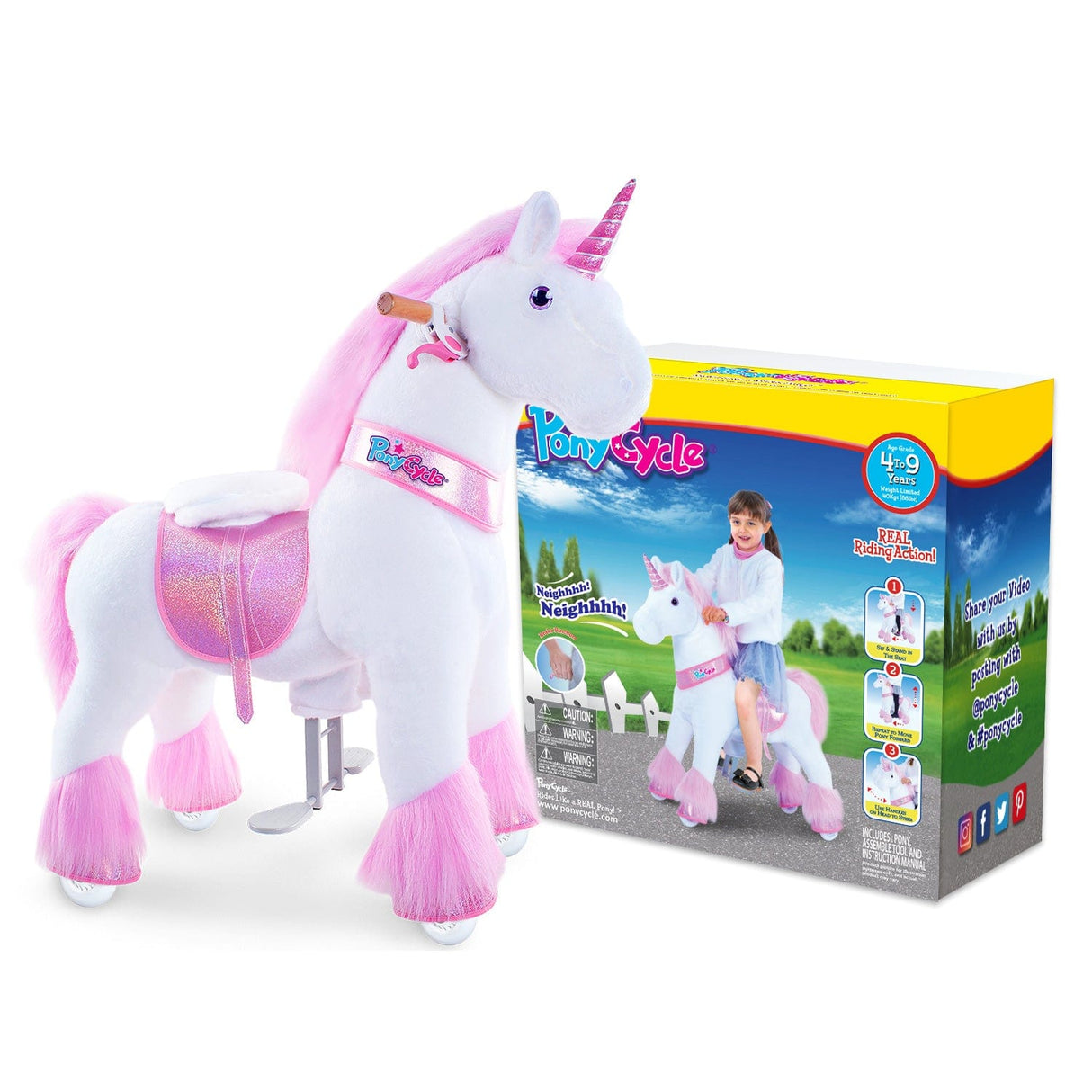 Toddlers Pink Indoor/Outdoor Ride-On Unicorn with Cushioned Seat, Anti-Slip Wheels (Ages 4–7)