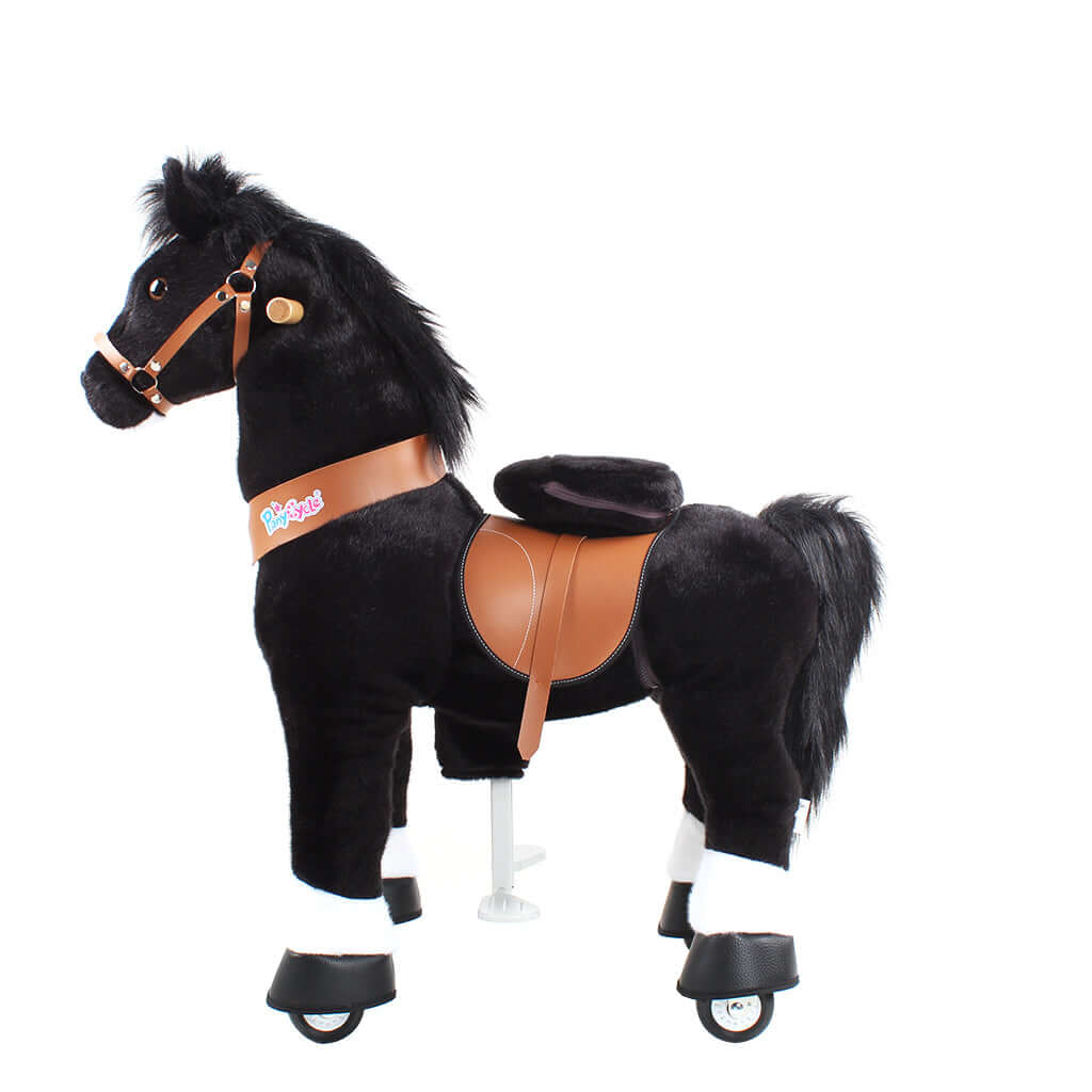 Toddlers Black Indoor/Outdoor Ride-On Pony with Cushioned Seat, Anti-Slip Wheels (Ages 4–7)