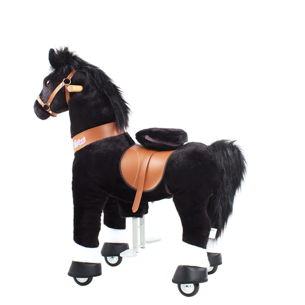 Toddlers Black Indoor/Outdoor Ride-On Pony with Cushioned Seat, Anti-Slip Wheels (Ages 4–7)