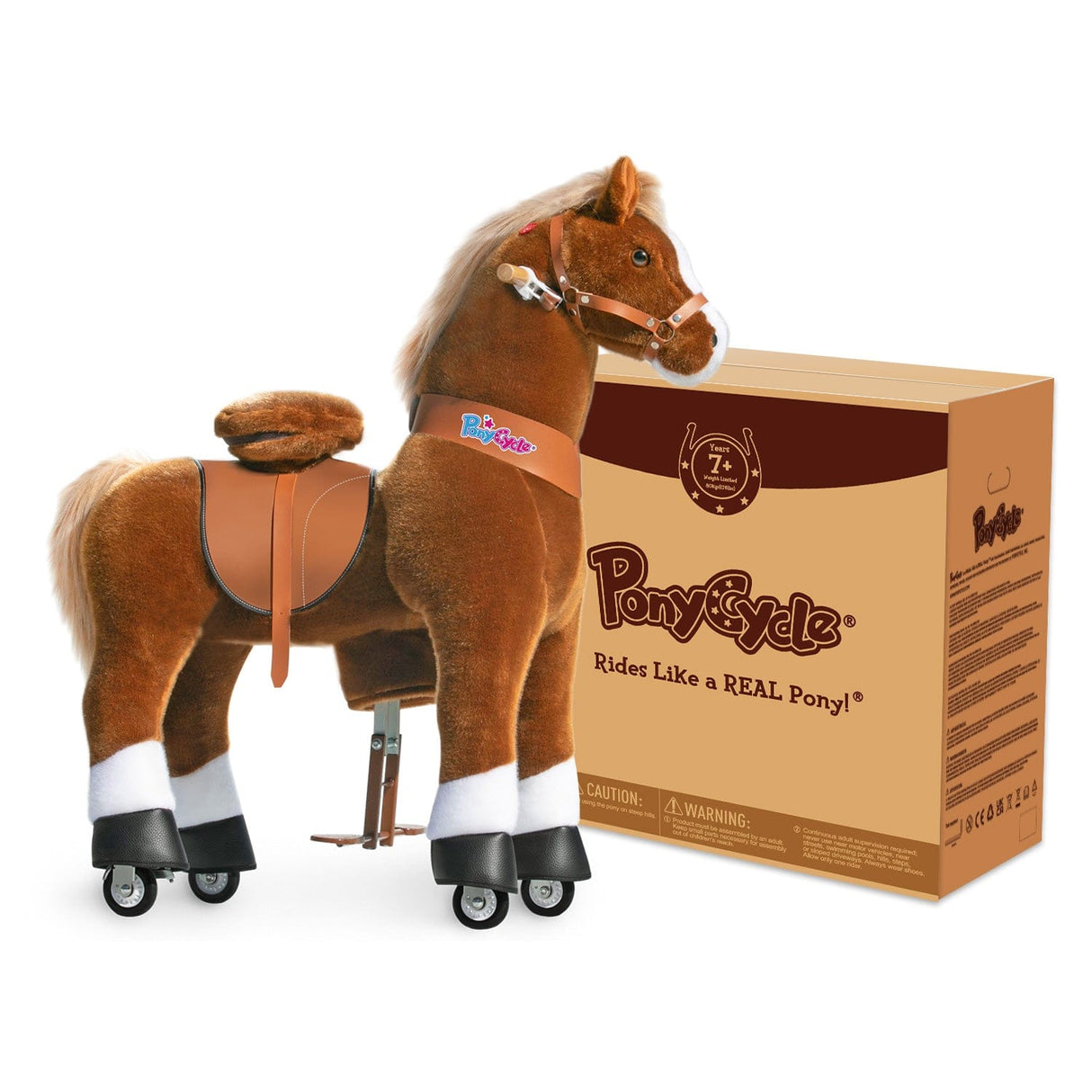 Toddlers Brown Indoor/Outdoor Ride-On Pony with Cushioned Seat, Anti-Slip Wheels (Ages 7+)