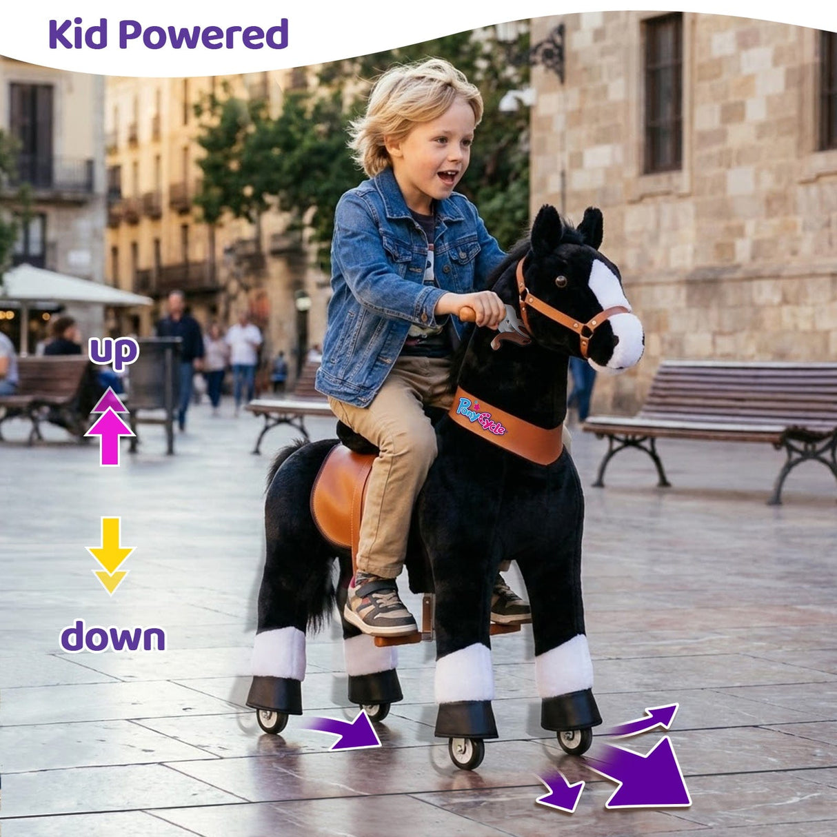 Toddlers Black Indoor/Outdoor Ride-On Pony with Cushioned Seat, Anti-Slip Wheels (Ages 7+)