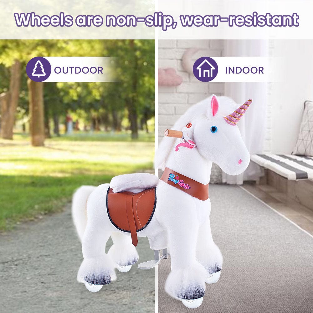 Toddlers White Indoor/Outdoor Ride-On Pony with Cushioned Seat, Anti-Slip Wheels (Ages 3–4)
