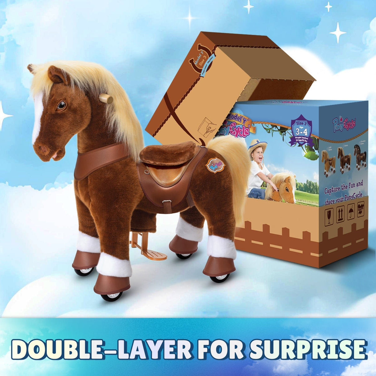 Toddlers Indoor/Outdoor Brown Ride-On Pony with Cushioned Seat, Anti-Slip Wheels (Ages 3–4)
