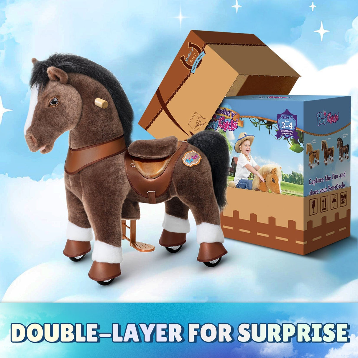 Toddlers Indoor/Outdoor Chocolate Ride-On Pony with Cushioned Seat, Anti-Slip Wheels (Ages 3–4)