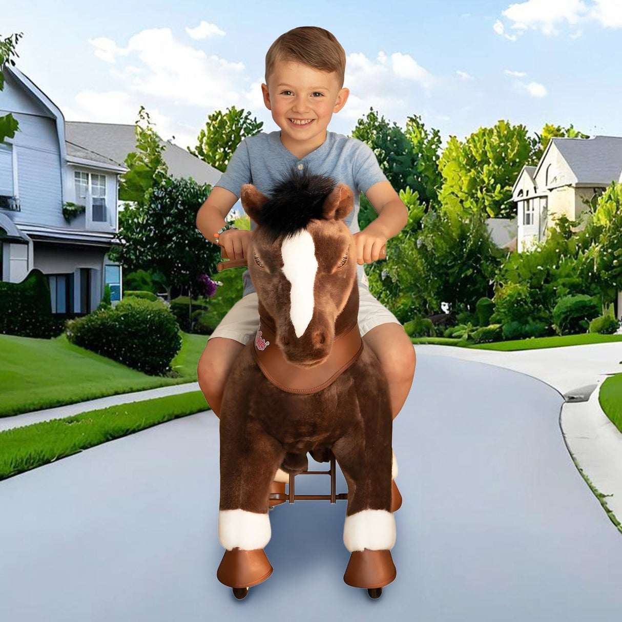 Toddlers Chocolate Indoor/Outdoor Ride-On Pony with Cushioned Seat, Anti-Slip Wheels (Ages 4–7)