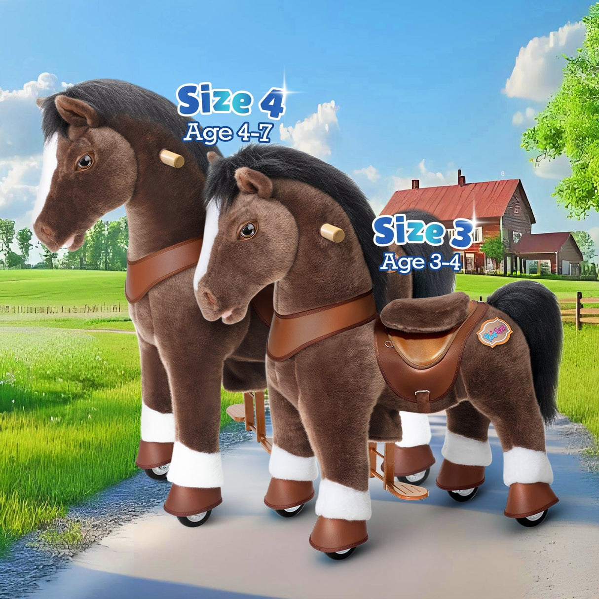 Toddlers Chocolate Indoor/Outdoor Ride-On Pony with Cushioned Seat, Anti-Slip Wheels (Ages 4–7)