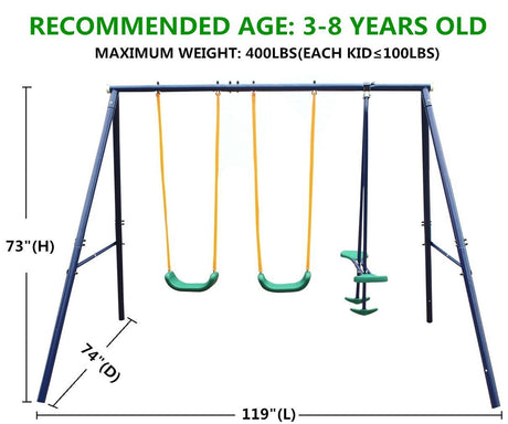 Metal Swing Set Outdoor with Glider for Kids, Toddlers, Children