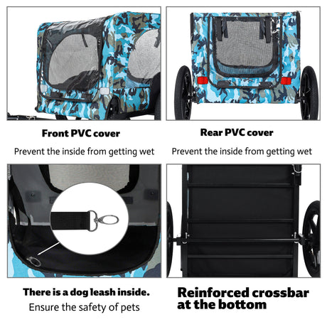Outdoor Heavy Duty Collapsible Pet Bike Trailer with 16-Inch All-Terrain Wheels & Universal Hitch – Foldable Dog/Cargo Carrier Cart for Bicycles, blue+black