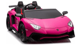 The Pink 24V/180W Lamborghini SV Limited XXL Edition features a sleek design with black and red accents. Its sporty wheels emulate luxury models, making it the ultimate Kids VIP choice for adventurous children, reaching speeds up to 10MPH!.