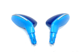 Two blue wireless earbuds are symmetrically placed against a white background, resembling the precision and elegance of the Enhance Your Bugatti Chiron with a Set of 12v Mirrors product.