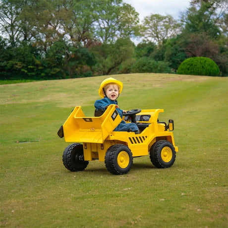 12V CAT Electric Dump Truck 1-Seater Ride-On with LED Lights, Music