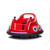 Red 12V 360° Spin Electric Rechargeable Ride-On Bumper Car with LED Lights, Music, Remote Control