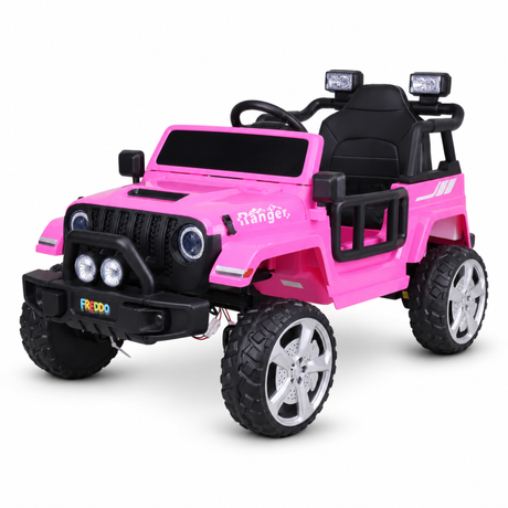 Pink 12V Kids Ranger 4X4 Ride-On Jeep-Style Truck with EVA Tires, LED Lights, Music, Remote