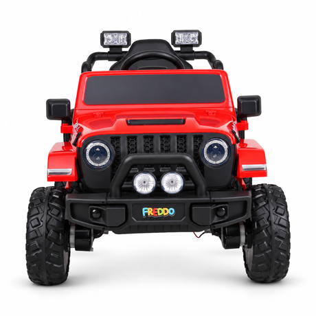 Red 12V Kids Ranger 4X4 Ride-On Jeep-Style Truck with EVA Tires, LED Lights, Music, Remote