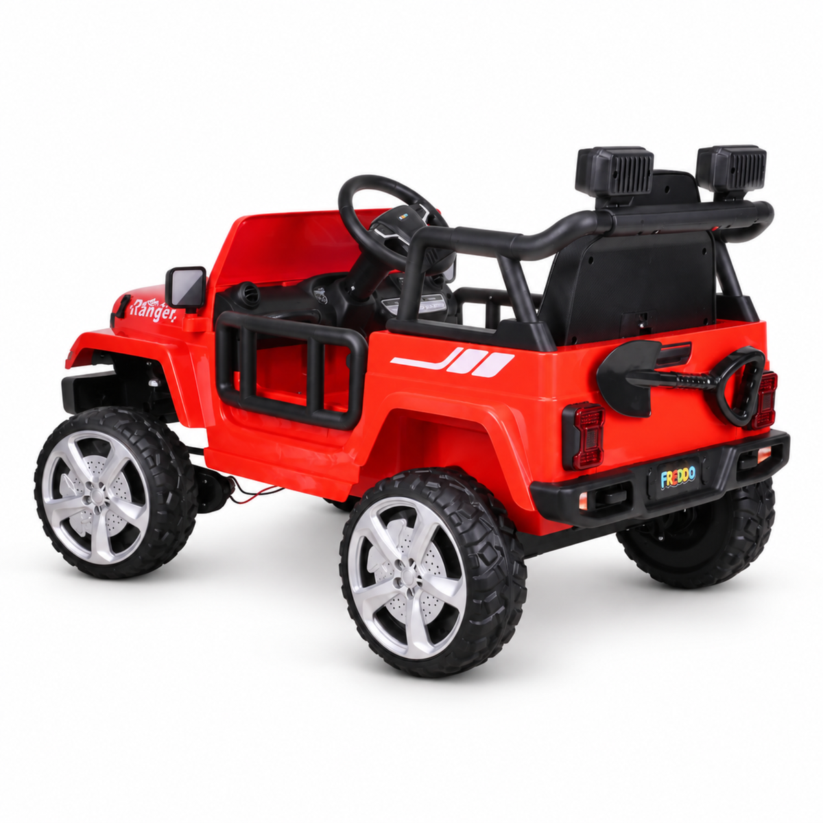 Red 12V Kids Ranger 4X4 Ride-On Jeep-Style Truck with EVA Tires, LED Lights, Music, Remote