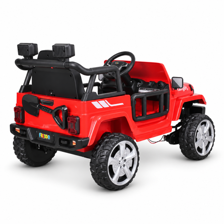 Red 12V Kids Ranger 4X4 Ride-On Jeep-Style Truck with EVA Tires, LED Lights, Music, Remote