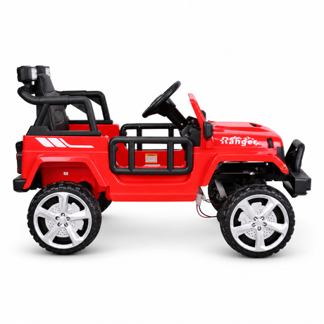Red 12V Kids Ranger 4X4 Ride-On Jeep-Style Truck with EVA Tires, LED Lights, Music, Remote