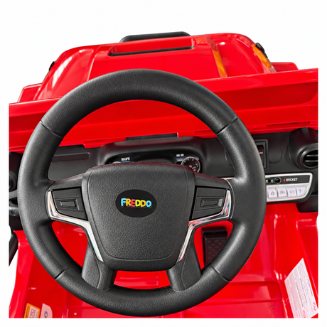 Red 12V Kids Ranger 4X4 Ride-On Jeep-Style Truck with EVA Tires, LED Lights, Music, Remote