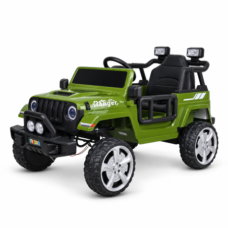Green 12V Kids Ranger 4X4 Ride-On Jeep-Style Truck with EVA Tires, LED Lights, Music, Remote