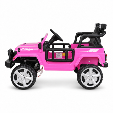 Pink 12V Kids Ranger 4X4 Ride-On Jeep-Style Truck with EVA Tires, LED Lights, Music, Remote