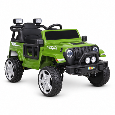 Green 12V Kids Ranger 4X4 Ride-On Jeep-Style Truck with EVA Tires, LED Lights, Music, Remote